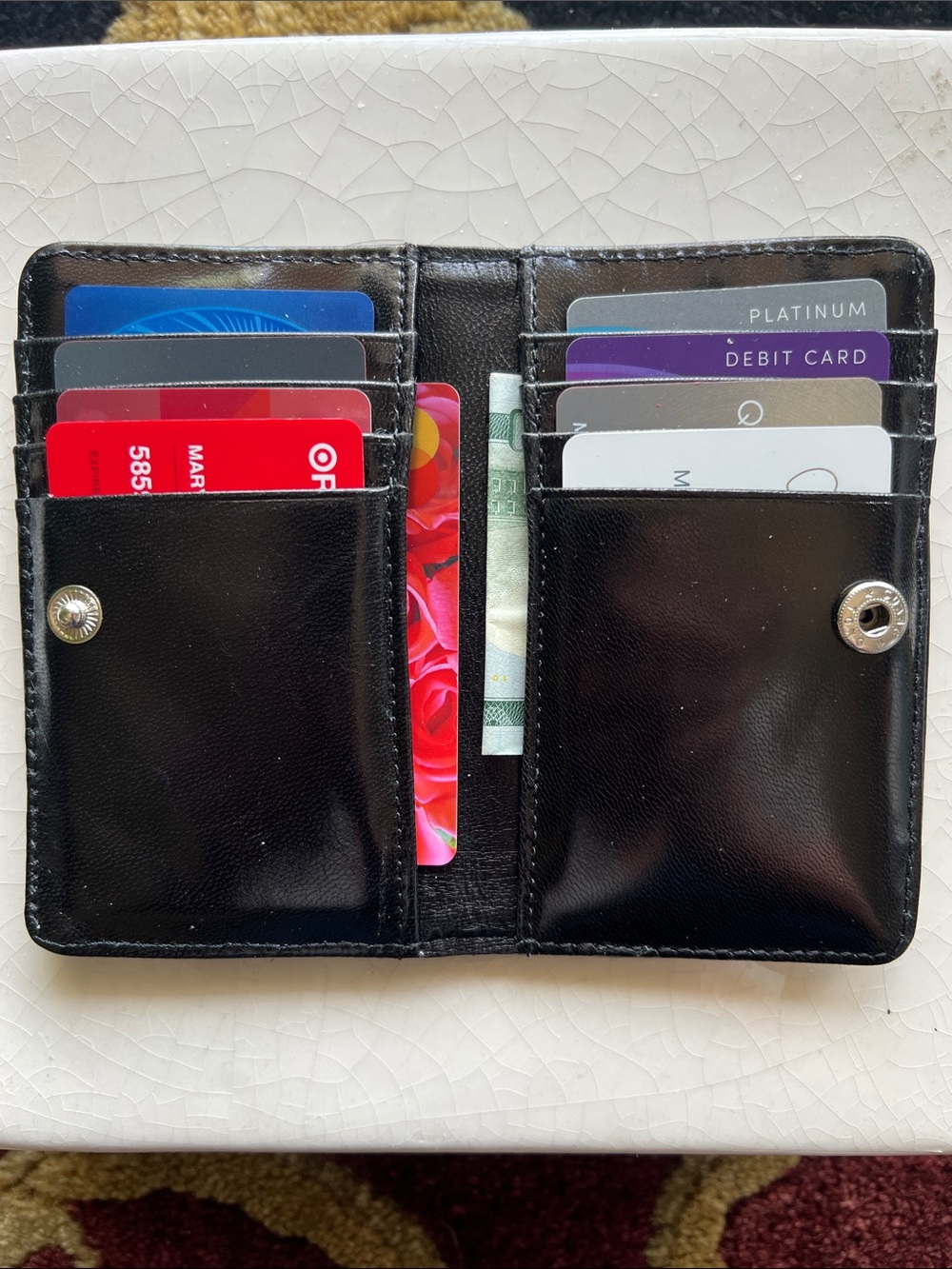 Junior Drake Signature Vintage Black Leather Silver-Tone Studded Unisex Wallet